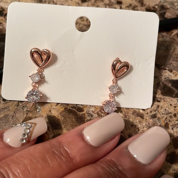 Heart Rose Gold  Crystal Drop Earrings - Picture 9 of 9